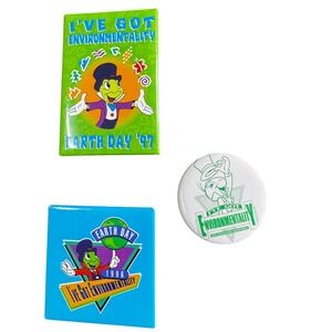 Disney Earth Day Button Lot – 1996 & 1997 Environmental Jiminy Cricket Rare